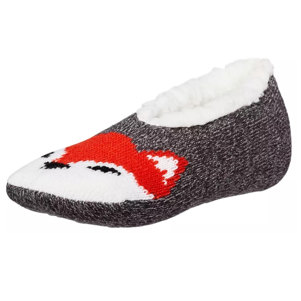 Northeast Outfitters Cozy Cabin Youth Fox Slipper Socks, Gray, Shoe Size 9K-1